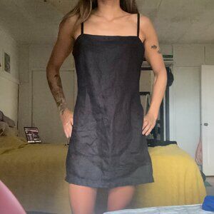 Gillia | Dresses | Gillia Black Linen Zara Short Sleeve Mini